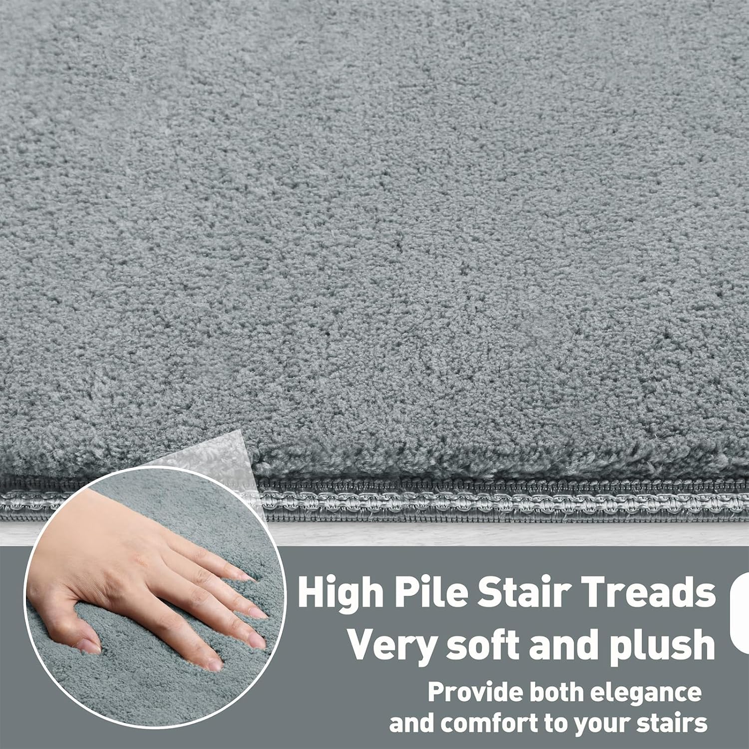 PURE ERA Alfombra de aterrizaje para escaleras, ultra felpa, suave, antideslizante, resistente a la cinta, sin cinta, alfombra de baño, lavable,