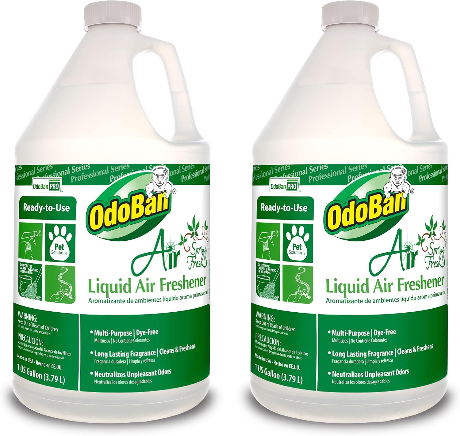OdoBan Professional Series – Ambientador líquido listo para usar, paquete de 2, 1 galón cada uno, aroma fresco de primavera transparente
