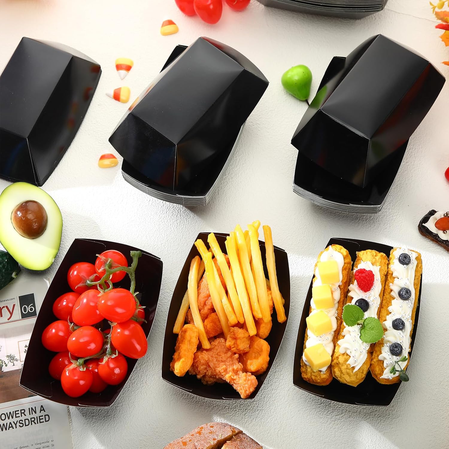 Uiifan 200 unidades de papel para barcos de comida desechable, bandejas de comida rápida para nachos, resistentes a la grasa, bandeja desechable de