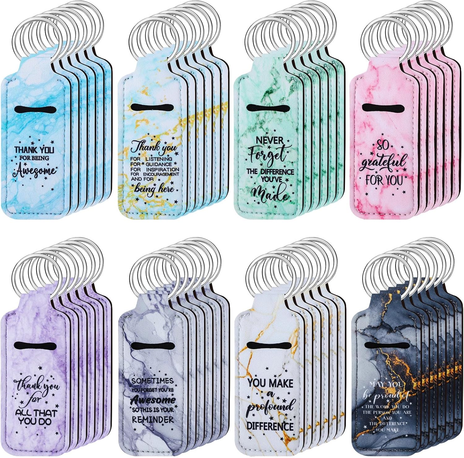 Ecation 72 soportes para lápiz labial a granel con texto en inglés “Thank you”, llavero inspirador para brillo de labios, bolsa de agradecimiento