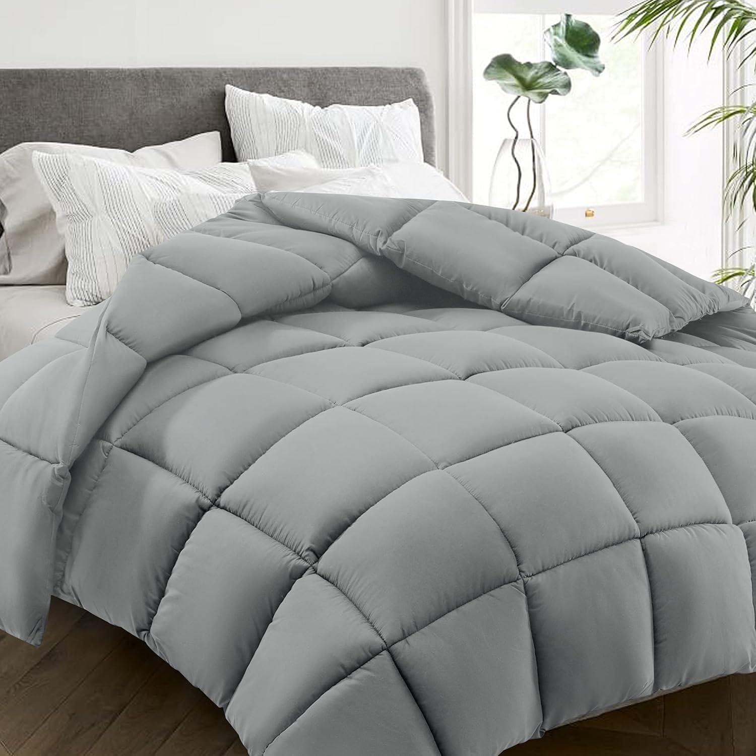 Edredón de cama tamaño individual para todas las estaciones, relleno de edredón acolchado alternativo con pestañas de esquina, cálido para invierno,