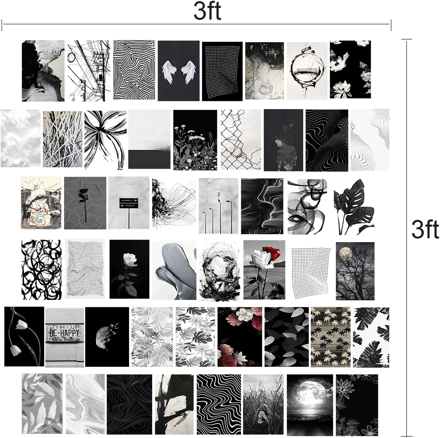 TUGCAY Kit de collage de pared en blanco y negro, 50 piezas de 4 x 6 pulgadas, imágenes en blanco y negro para decoración de pared, decoración