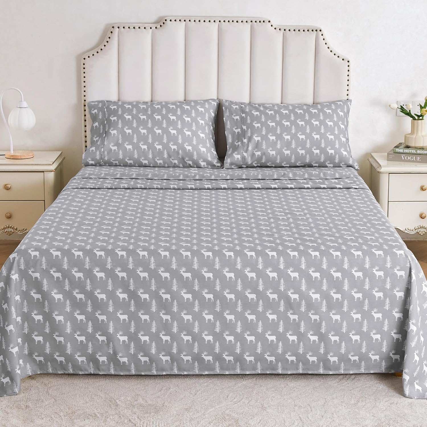 Sábanas estampadas de tamaño Queen, sábanas de vacaciones de Navidad, sábana bajera ajustable de microfibra cepillada con bolsillo profundo de 15