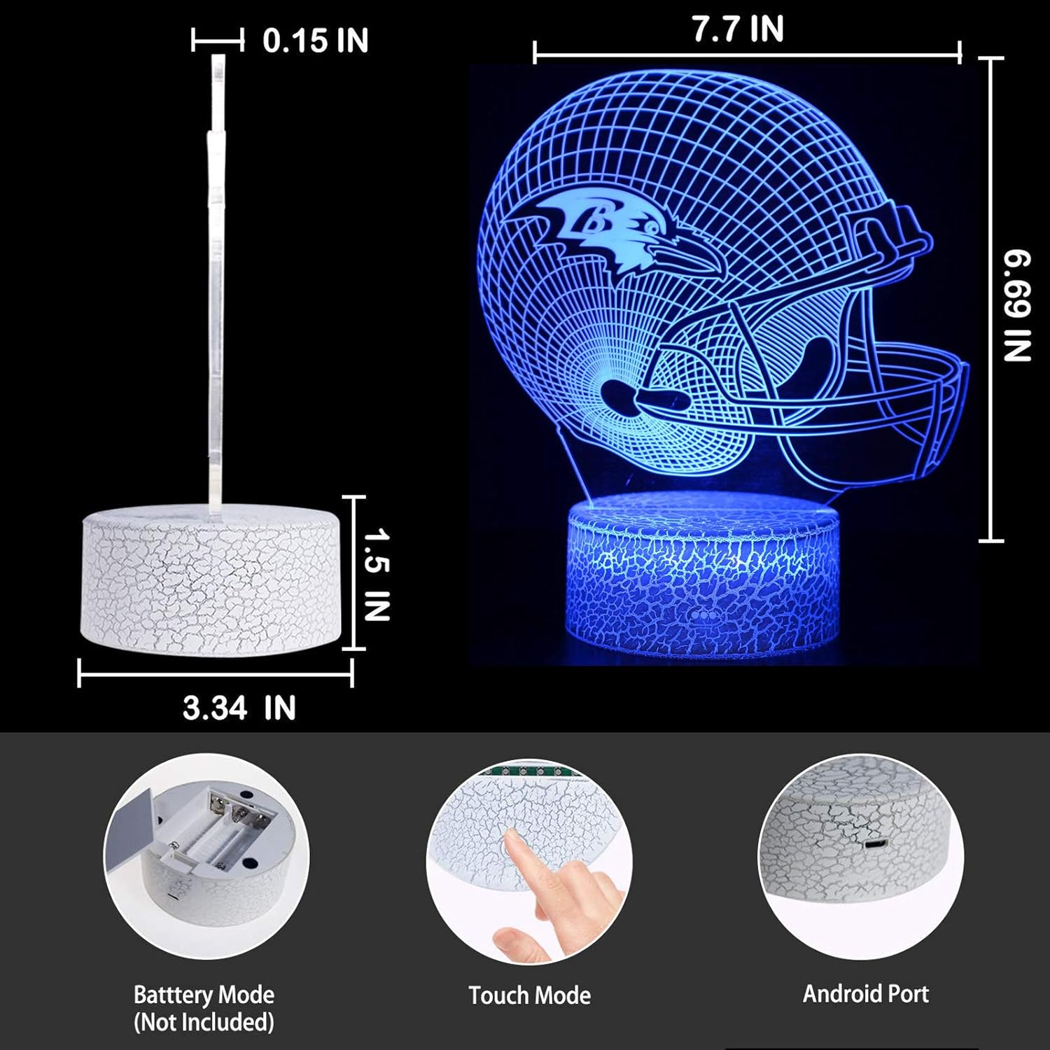 YYDSYCY Lámpara de mesa LED con ilusión óptica inteligente de 7 colores, lámpara de mesa de acrílico para hombres, mujeres, niños, adolescentes