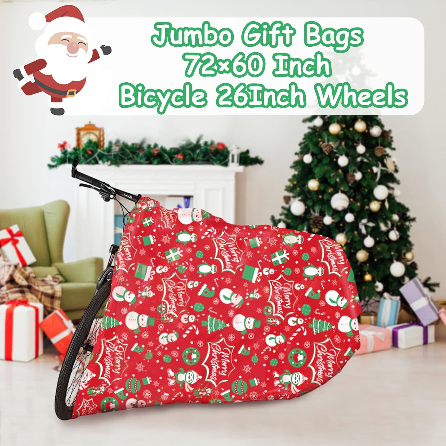 HYmoso Bolsas de regalo de Navidad extragrandes, 4 bolsas de regalo de bicicleta jumbo para regalos de Navidad gigantes de gran tamaño, bolsa de