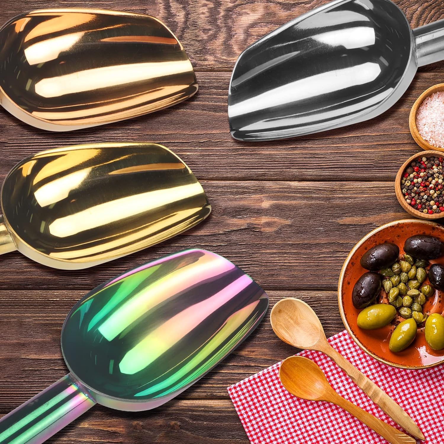 2 cucharas de hielo de metal para congelador, 3 onzas, utensilios de cocina pequeños, multiusos para cucharas de galletas, palomitas, cuchara de