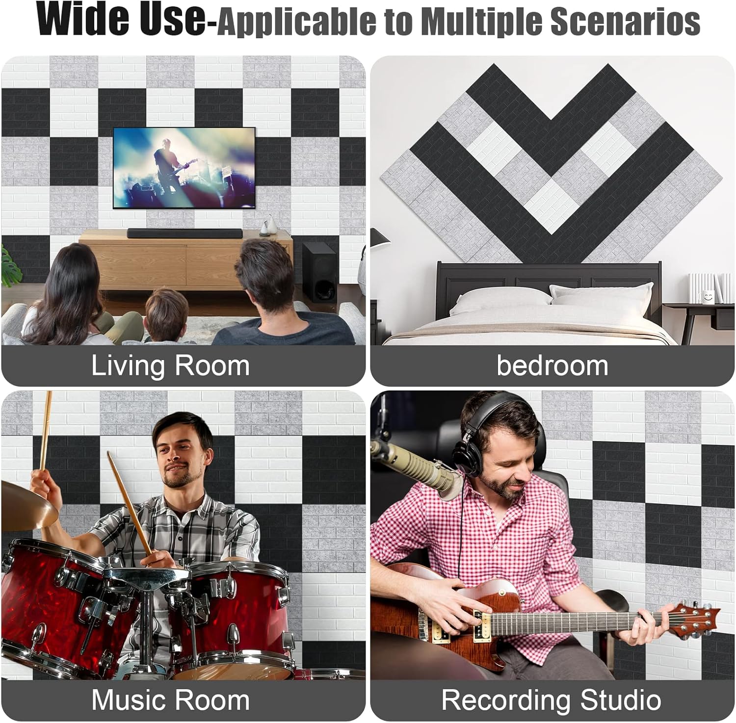 12 paneles acústicos, paneles de pared insonorizados de 12 x 12 x 0.4 pulgadas, tableros autoadhesivos a prueba de sonido, diseño de patrón de