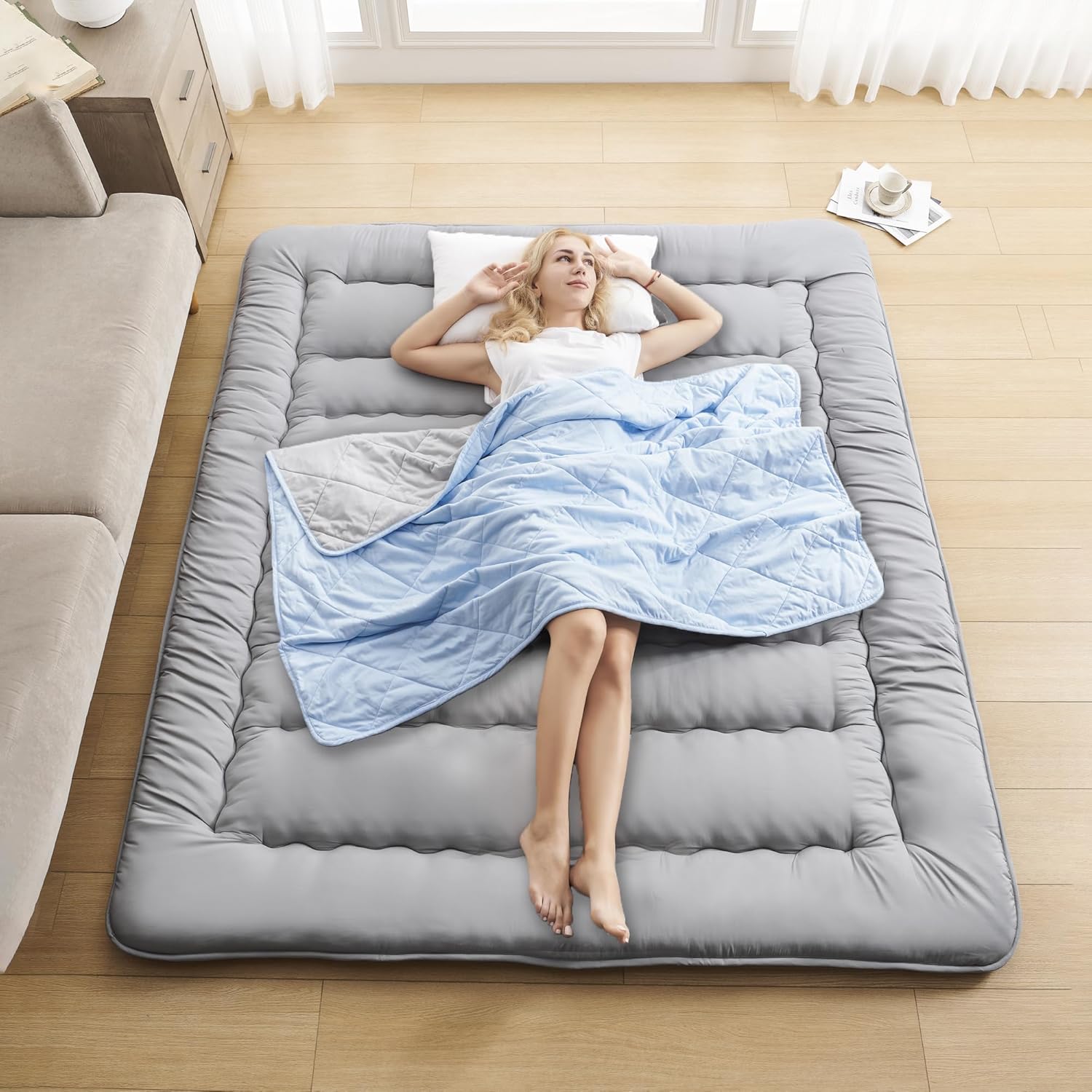ZPECC Colchón de futón japonés  Espuma de alto soporte plegable Shikibuton Tatami Mat colchoneta para dormir para invitados de casa, camping, viajes