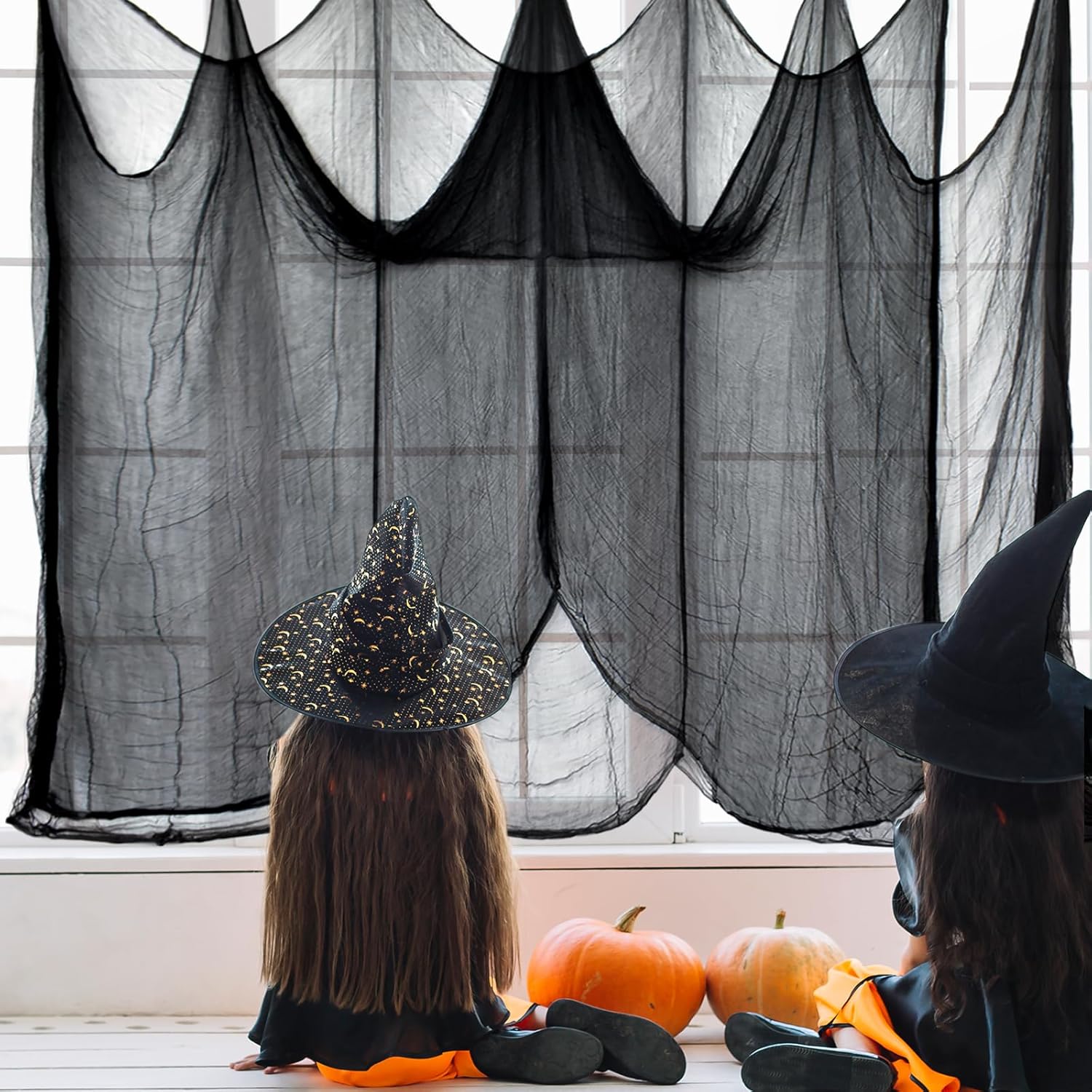 Halatool Tela espeluznante de Halloween de 85 x 400 pulgadas, gasa negra de gran tamaño, para colgar en casa embrujada, decoración de Halloween,
