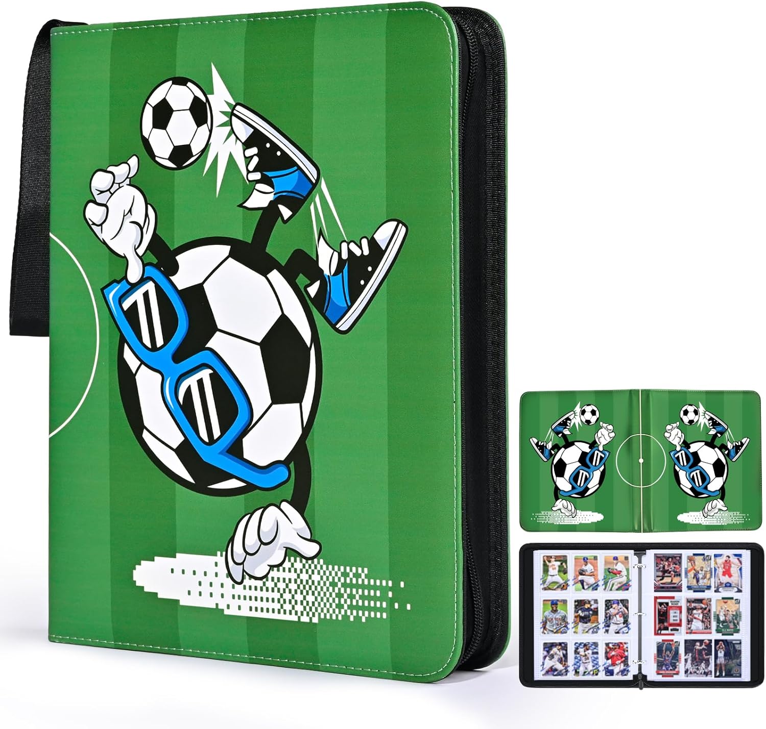 Carpeta de tarjetas de fútbol para 900 tarjetas deportivas con 50 fundas extraíbles de doble cara con cremallera, carpeta de tarjetas