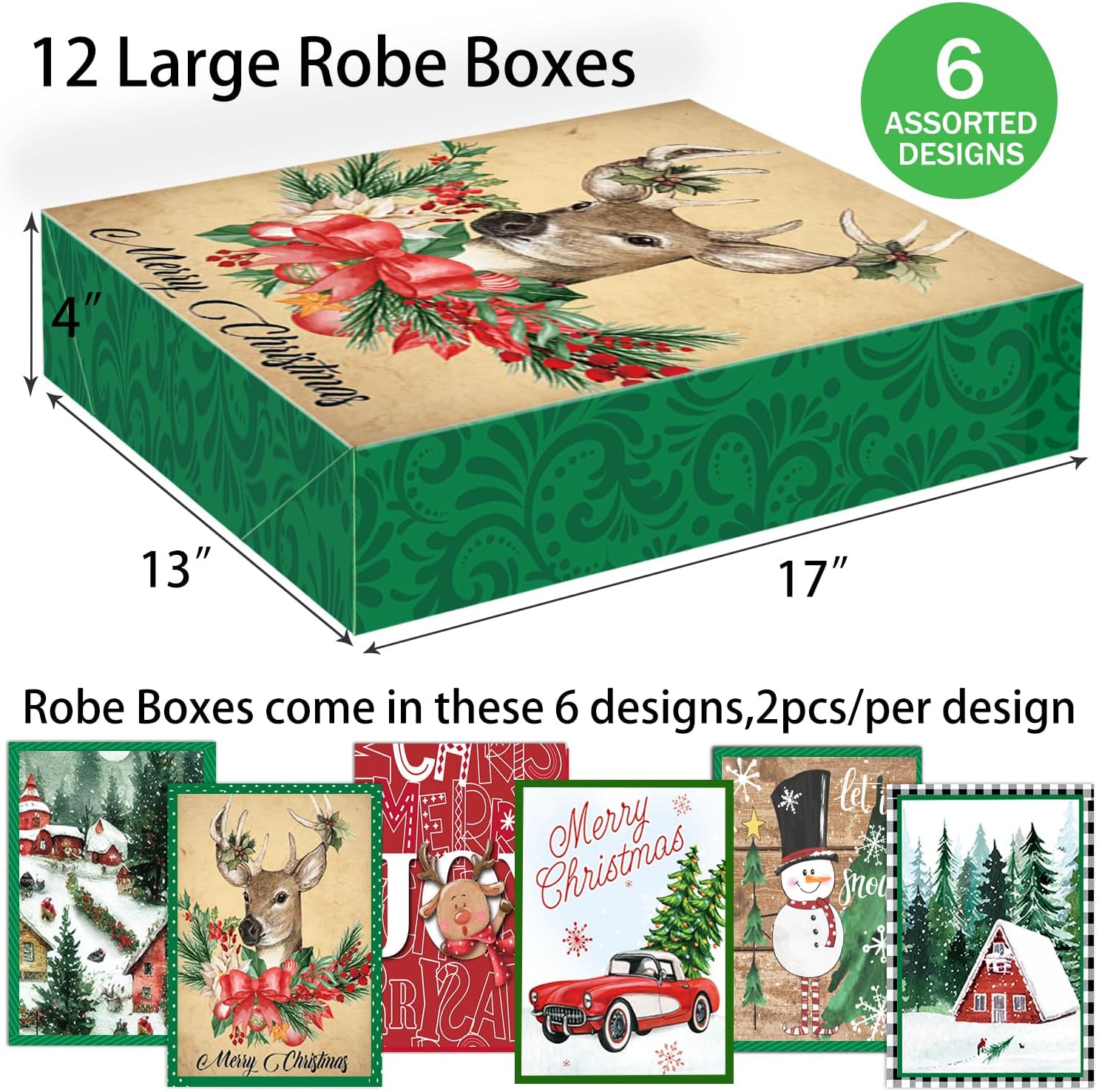 12 cajas de regalo de Navidad extra grandes a granel con tapas, 12 papel de seda y 80 calcomanías de regalo de Navidad para envolver ropa de gran