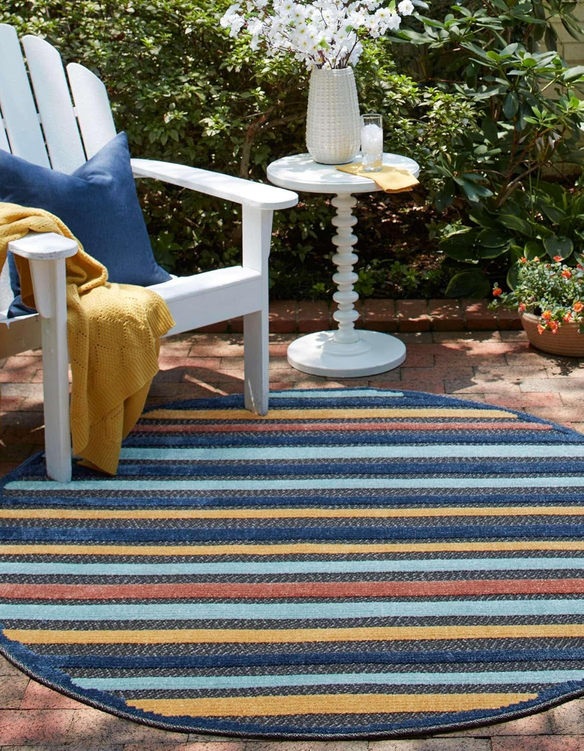 Unique Loom Belize Outdoor Collection – Alfombra de área Altun (3 pies 3 pulgadas, redonda, carbónazul claro)