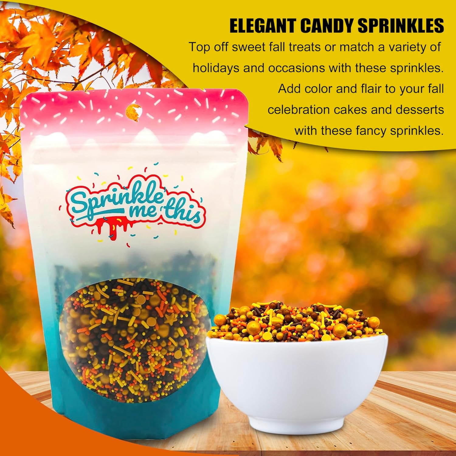 Harvest Season Blend  Bolsa resellable de 8 onzas  Gránulos para pasteles y helados con temática de otoño  Cuenta con perlas rojas, doradas y