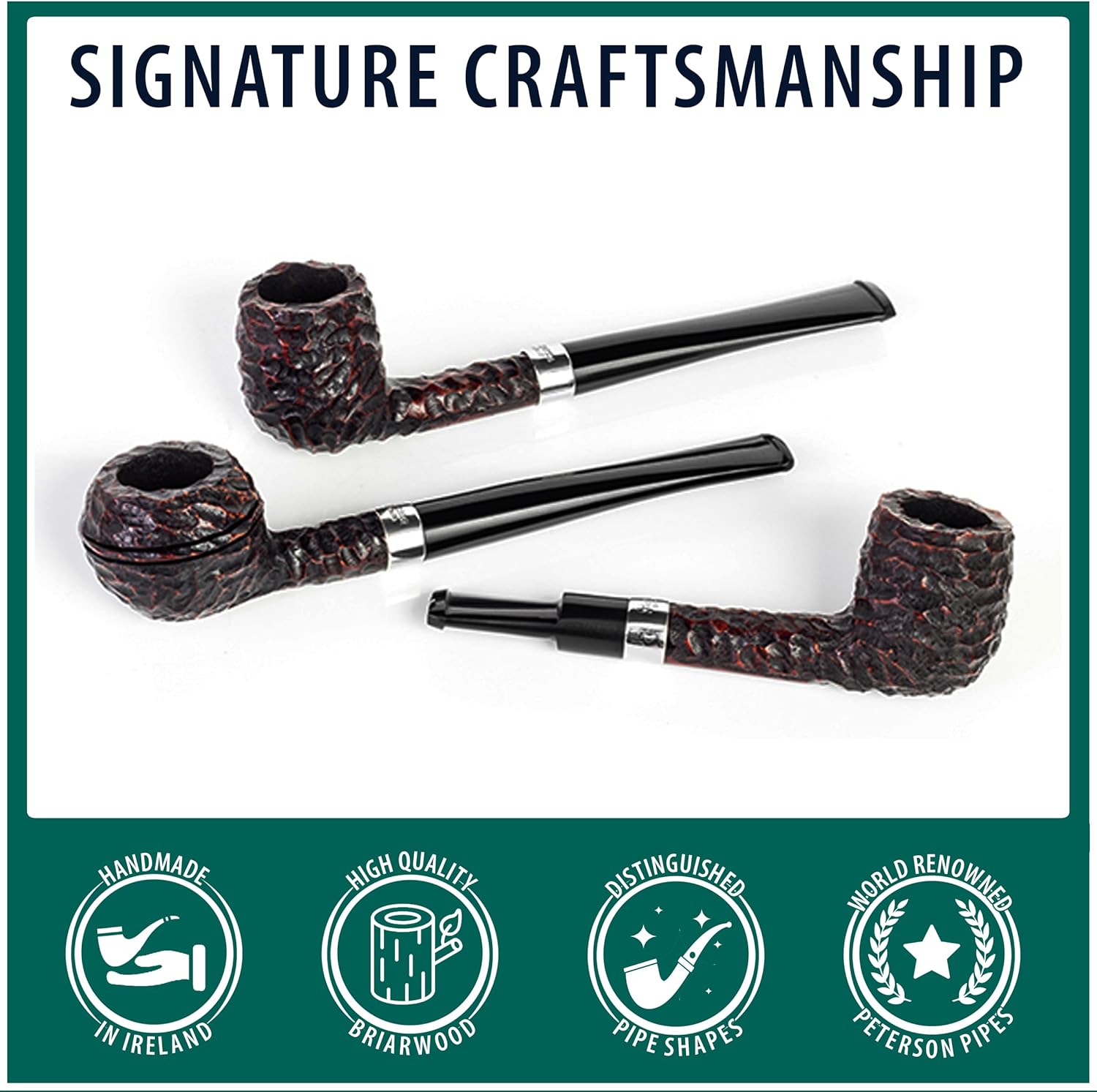 Peterson Pipes Junior Rusticated Canted Apple – Diseño vintage de pipa inglesa, pipa de tabaco pequeña hecha a mano, pipa de madera clásica de brezo