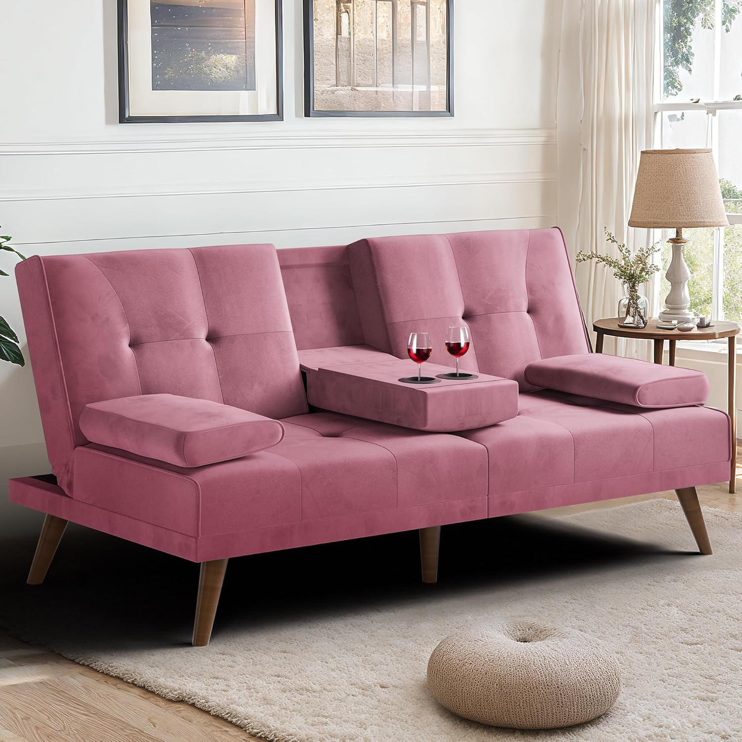 Meilocar Sofá cama de terciopelo, sofá biplaza de 60 pulgadas con reposabrazos extraíbles, cama de invitados ajustable para espacios pequeños,