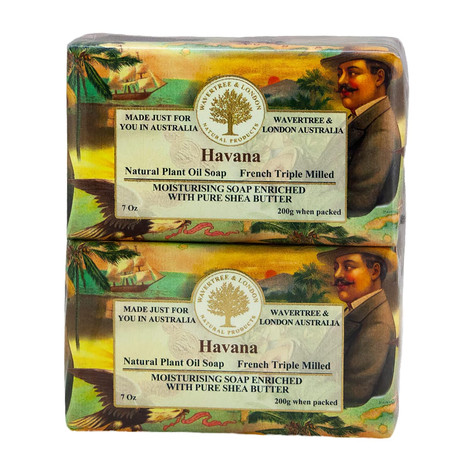 Wavertree & London Havana – Jabón natural perfumado (2 barras), 7 onzas, barras de jabón hidratante francés triple molido, enriquecido con manteca