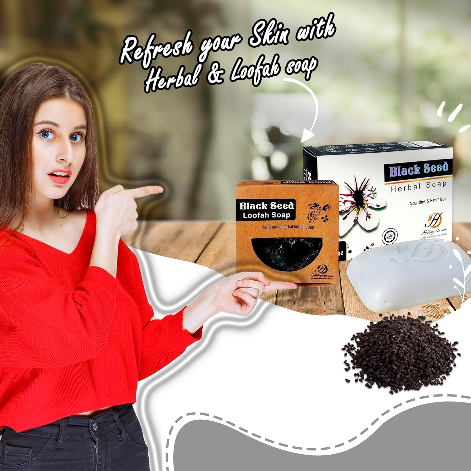 HERBOGANIC Jabón de hierbas Black Seed y jabón de lufa de semillas negras  Jabones de limpieza profunda y nutritivos  Ideal para hombres y mujeres