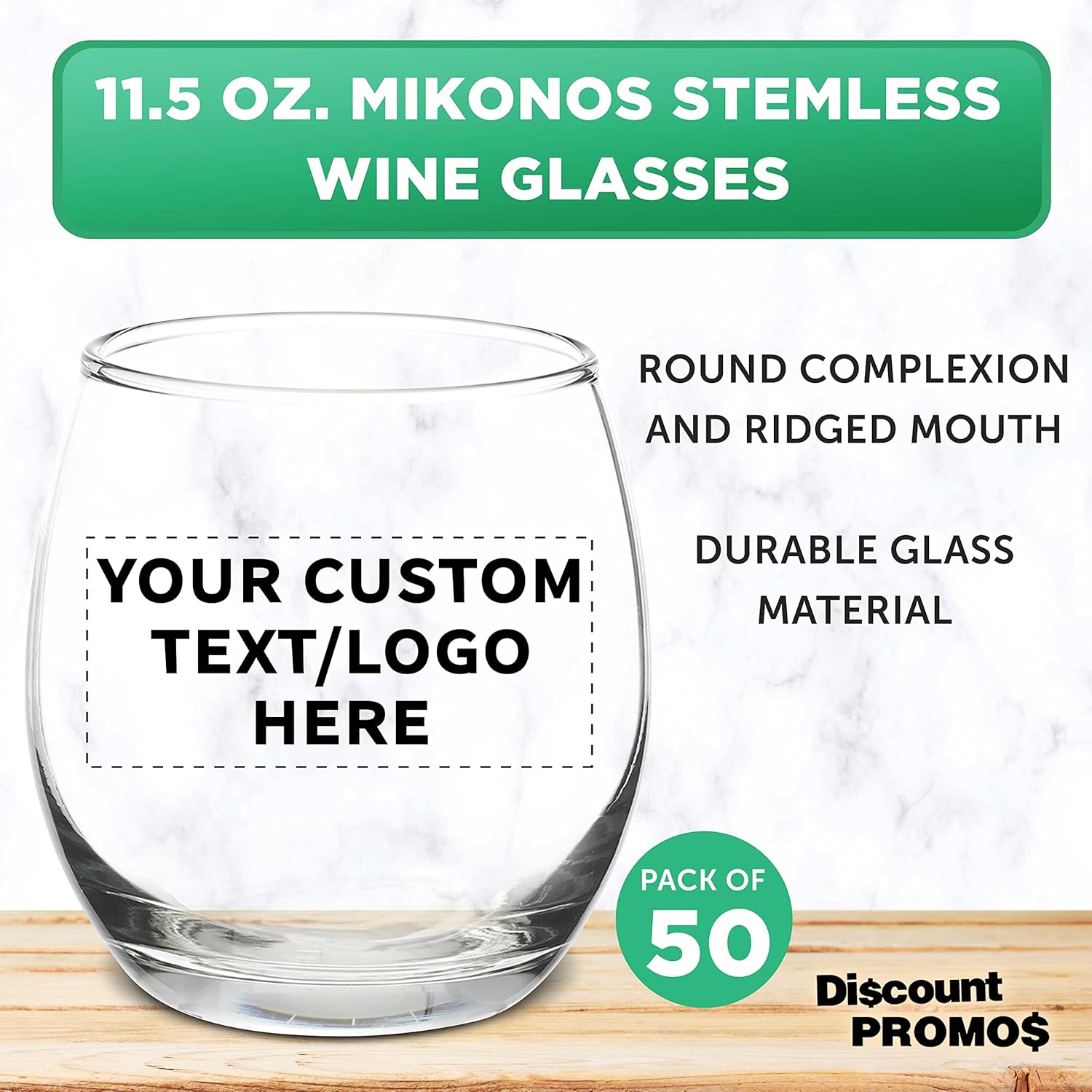 Copas de vino personalizadas Mikonos sin tallo, 11.5 onzas, juego de 50, paquete personalizado a granel, cristalería de restaurante, perfectas para