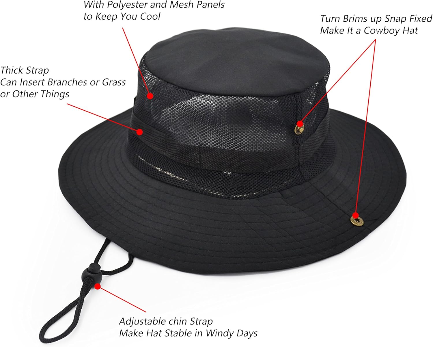 Sombrero de protección solar para exteriores, estilo militar, con panel de malla de poliéster para mantener el frescor
