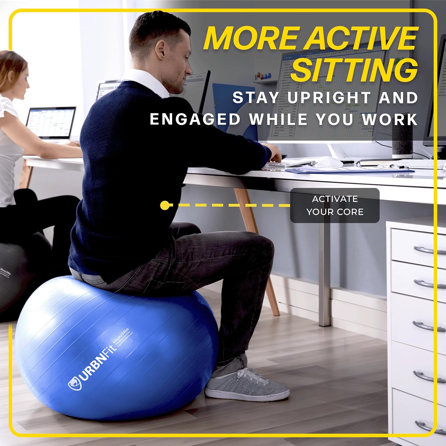 URBNFit – Pelota de ejercicio, entrenamiento y yoga en varios tamaños, pelota para embarazo y estabilidad, antiestallido, incluye bomba de inflado