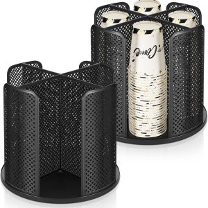 Hoolerry 2 dispensadores de tazas de café desechables giratorios de 360 grados para tazas de papel y tapa de plástico con 4 compartimentos, Hoolerry 2 dispensadores de tazas de café desechables giratorios de 360 grados para tazas de papel y tapa de plástico con 4 compartimentos,