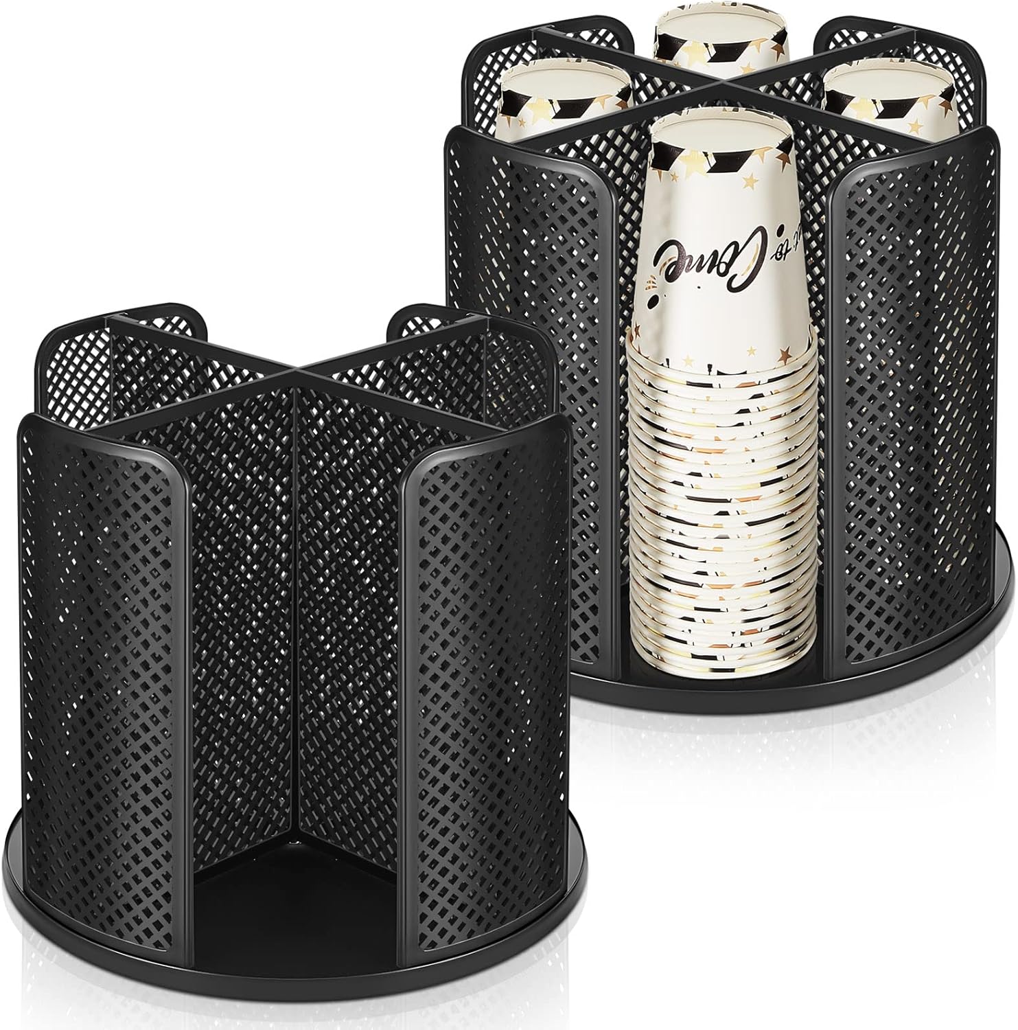 Hoolerry 2 dispensadores de tazas de café desechables giratorios de 360 grados para tazas de papel y tapa de plástico con 4 compartimentos,