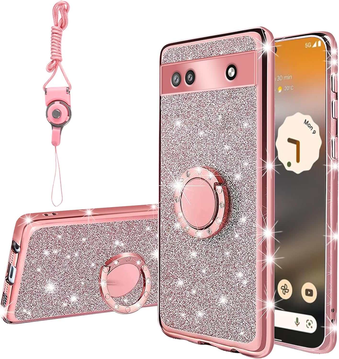 Funda para teléfono Google Pixel 6a, funda para Google Pixel 6a para mujer, con purpurina, suave, elegante, transparente, TPU de lujo, linda funda