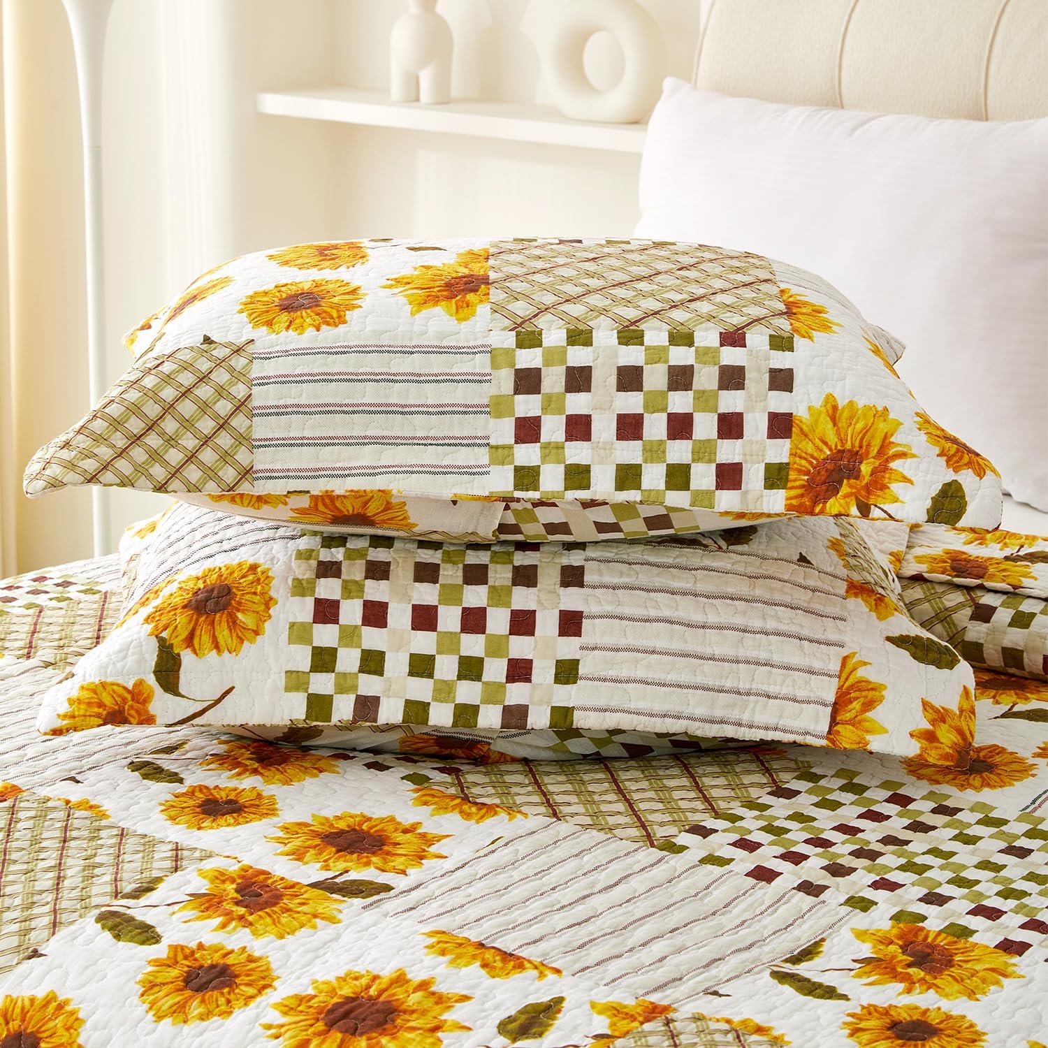 EVENHUG Juego de edredón de 100 % algodón, tamaño King, diseño de girasol naranja, ligero, floral, reversible, con 2 fundas de almohada, para todas
