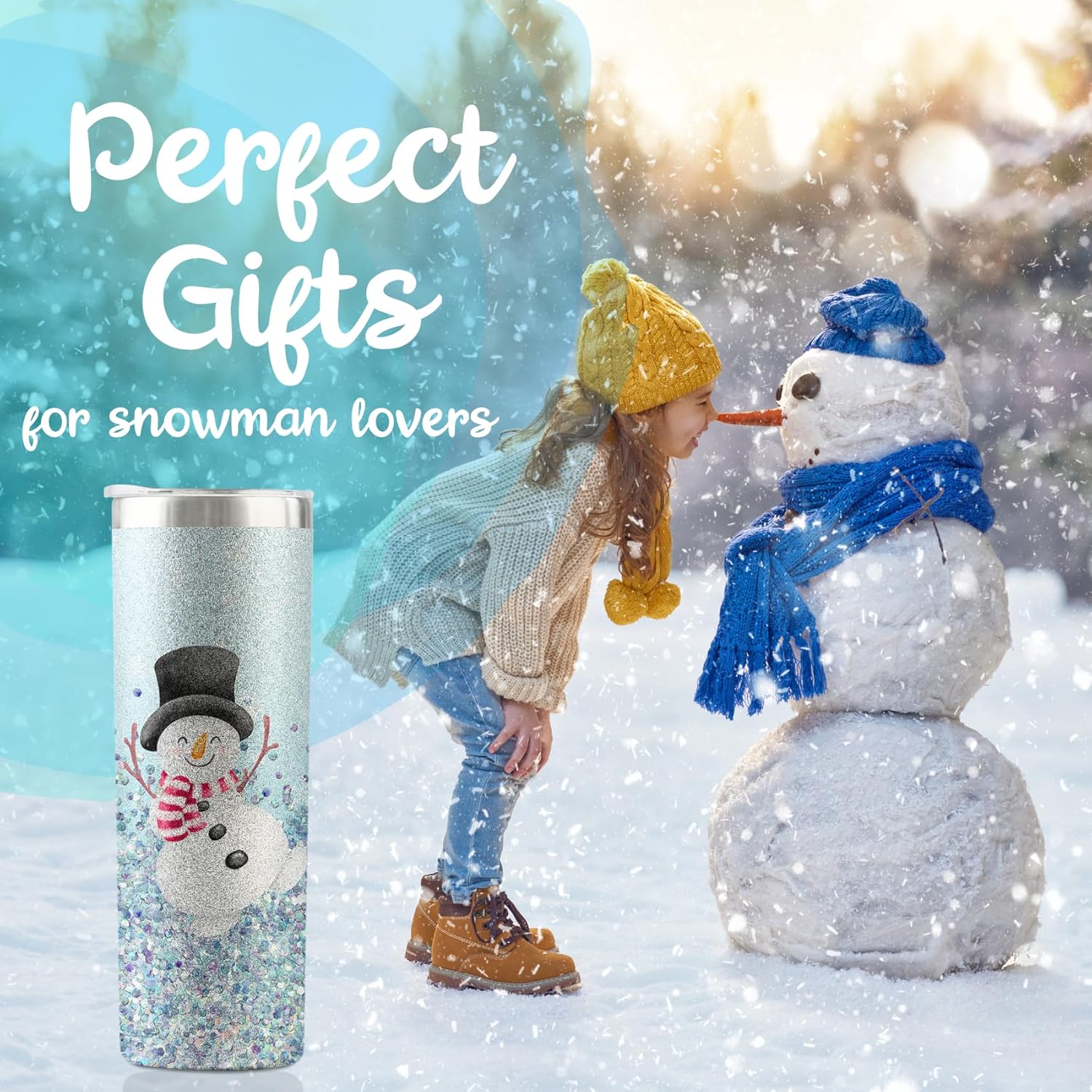Onebttl Regalos de muñeco de nieve para mujeres, vaso único de muñeco de nieve para amantes de los muñecos de nieve, vaso delgado de acero