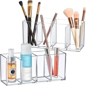 Amazing Abby – Glamour – Paquete de 2 organizadores de maquillaje acrílicos de 4 compartimentos, soporte para brochas de maquillaje de plástico Amazing Abby – Glamour – Paquete de 2 organizadores de maquillaje acrílicos de 4 compartimentos, soporte para brochas de maquillaje de plástico