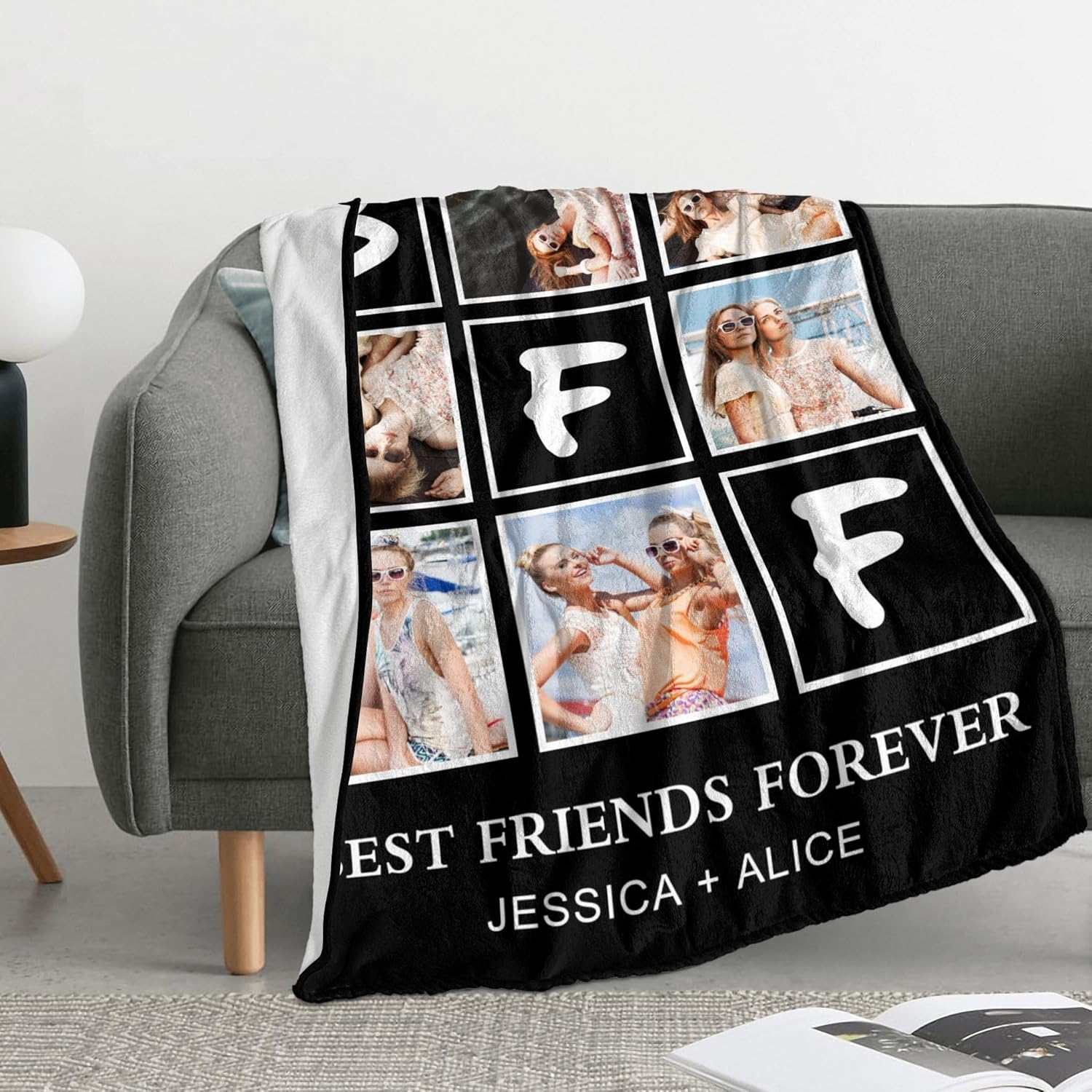 Manta personalizada para mejor amiga con fotos, regalos de cumpleaños para mejores amigas, regalos de amistad de larga distancia para mejores