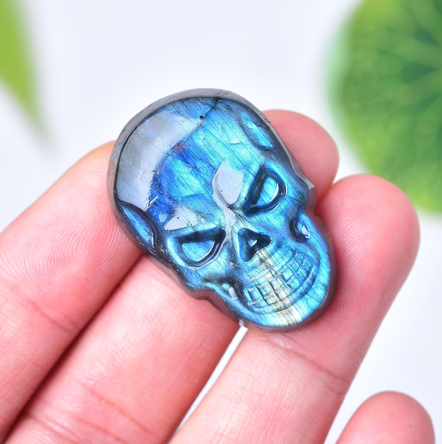 WUYOUSHI 1 pieza de cristal de calavera de labradorita natural tallado de 1.18 a 1.37 pulgadas de piedra preciosa curativa para decoración de