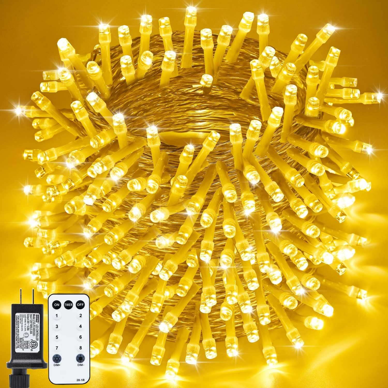 Luces de Navidad para exteriores, 800 luces LED de 330 pies, color blanco cálido, 8 modos de enchufe, decoración impermeable, luces parpadeantes