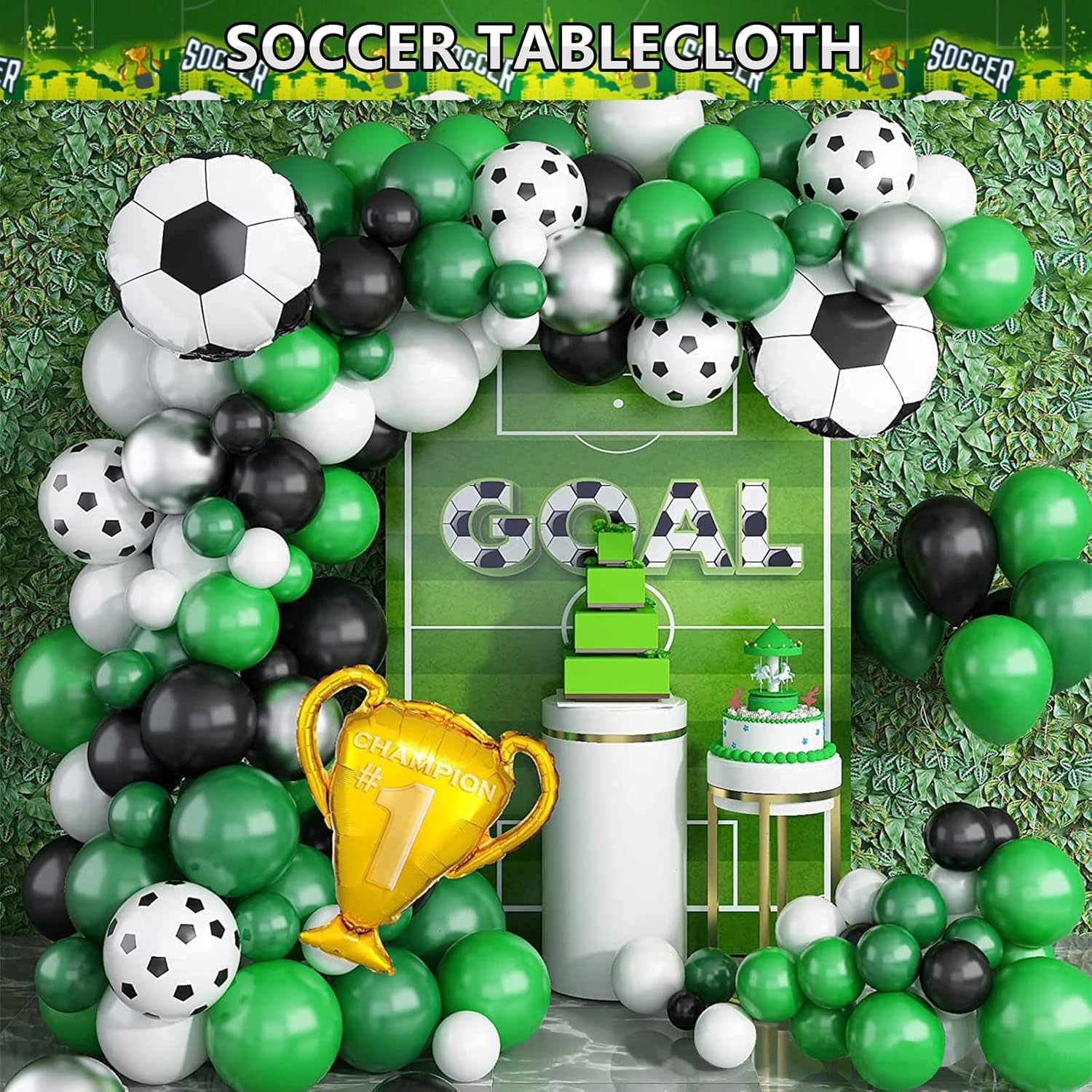 Decoraciones de fiesta de cumpleaños de fútbol para niños, 106 piezas de suministros de fiesta de cumpleaños de fútbol, incluyendo telón de fondo de