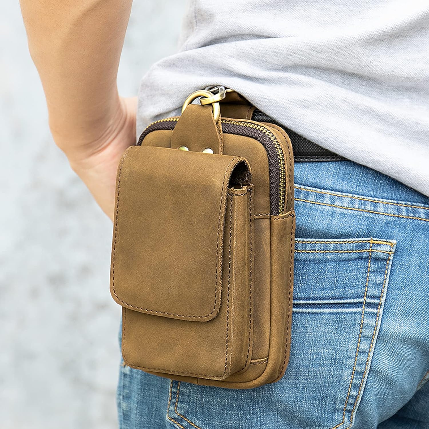 Riñonera de cuero para teléfono celular, funda pequeña con clip para cinturón para teléfono celular, de 6.7 pulgadas, de piel sintética, para