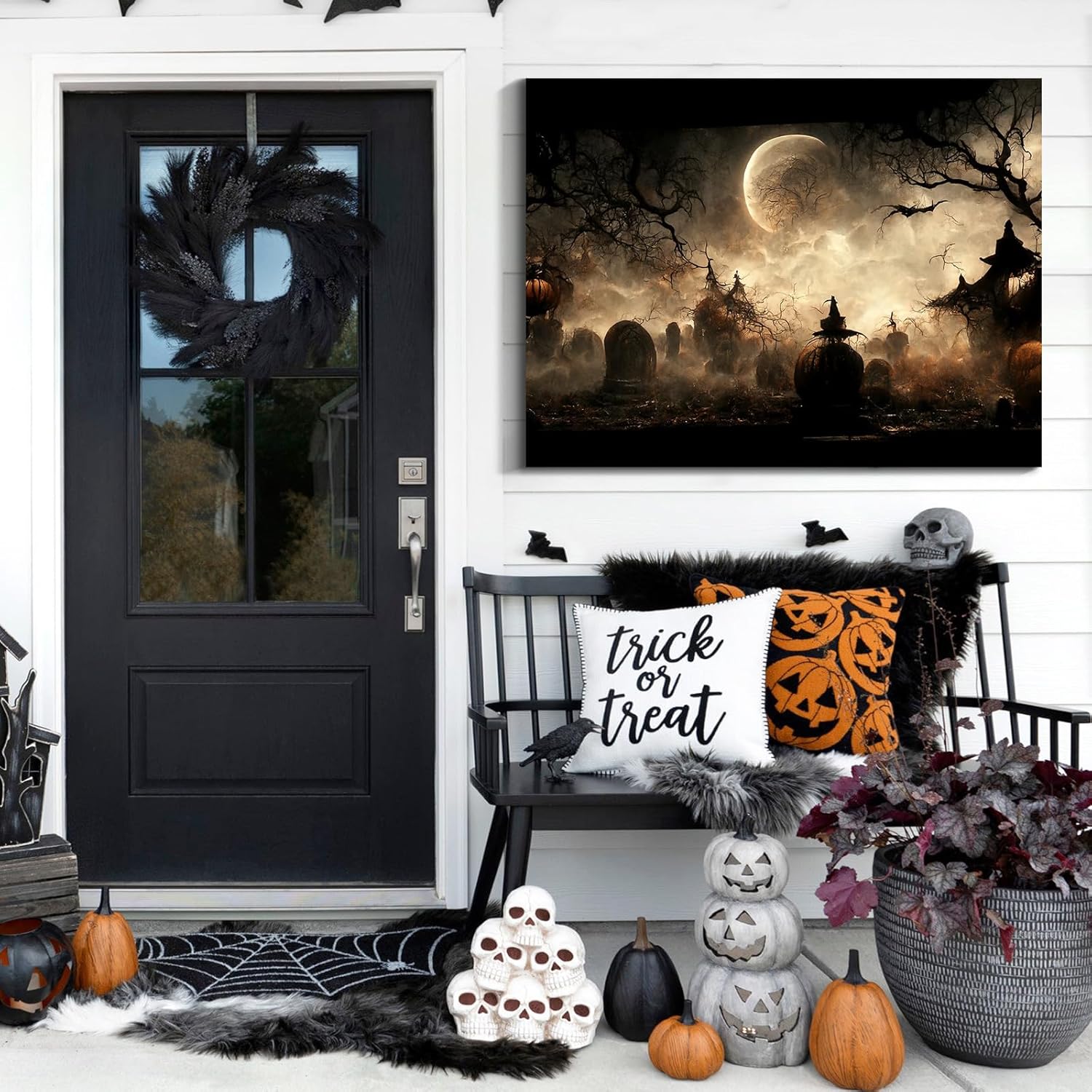 Denozer – Lienzo decorativo de pared de Halloween, imágenes de Halloween, decoración de pared, póster espeluznante de Halloween, espeluznante casa