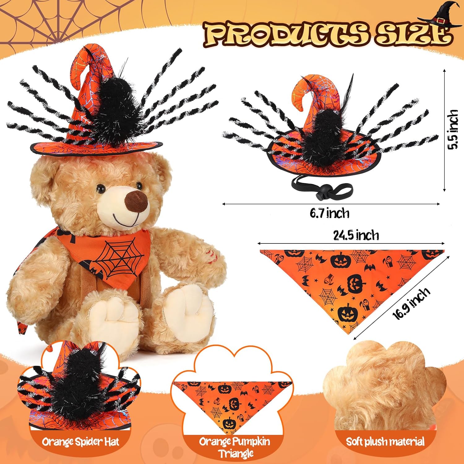Juego de animales de peluche de oso de Halloween con grabadora de voz, lindo oso de Halloween de 12 pulgadas con sombrero de grabadora de voz y