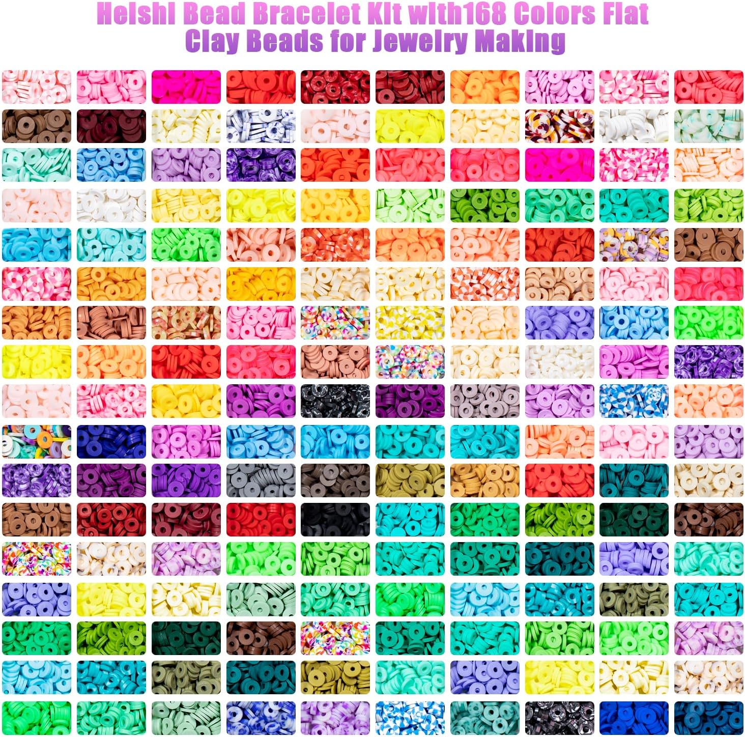 Ybxjges Kit de 22400 cuentas de arcilla para hacer pulseras, kit de cuentas de arcilla polimérica de 168 colores, cuentas heishi planas para niñas
