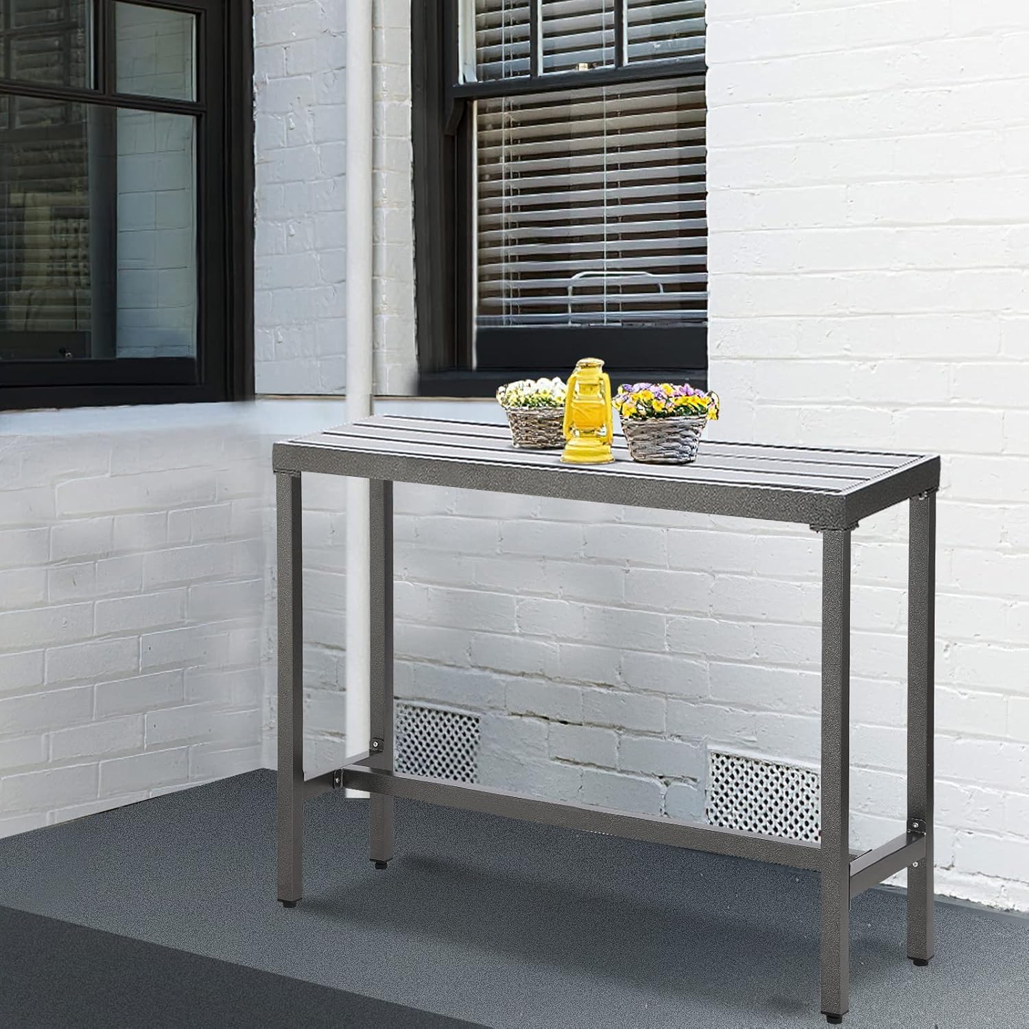 Mesa de bar al aire libre, mesa de barra de altura de mostrador de patio, mesa de bar rectangular de 47 pulgadas para patio, jardín, balcón, junto a