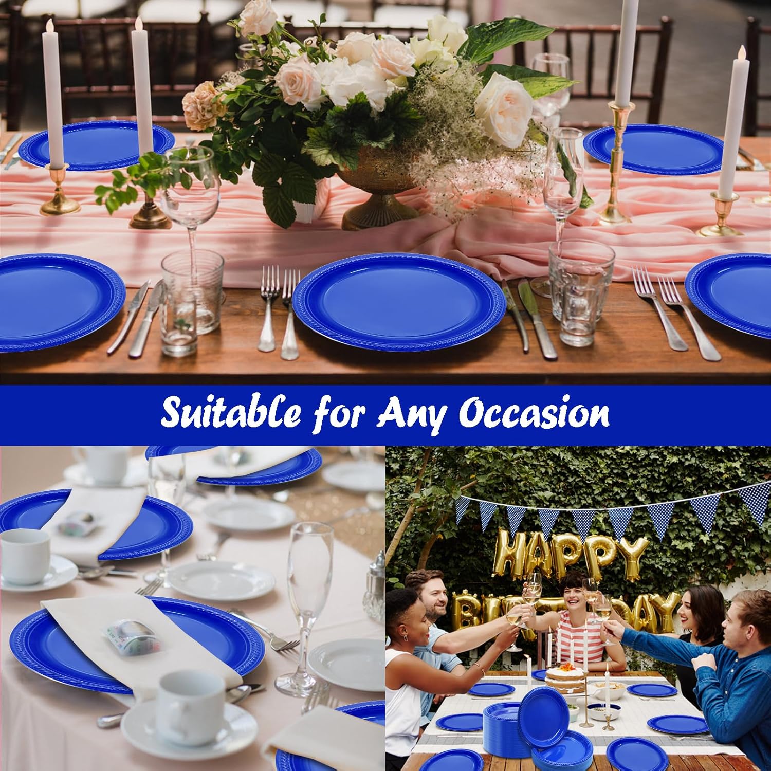 joy akkess Platos desechables de plástico azul para fiestas, platos de plástico azul oscuro de 9 pulgadas desechables para fiestas, 50 platos de