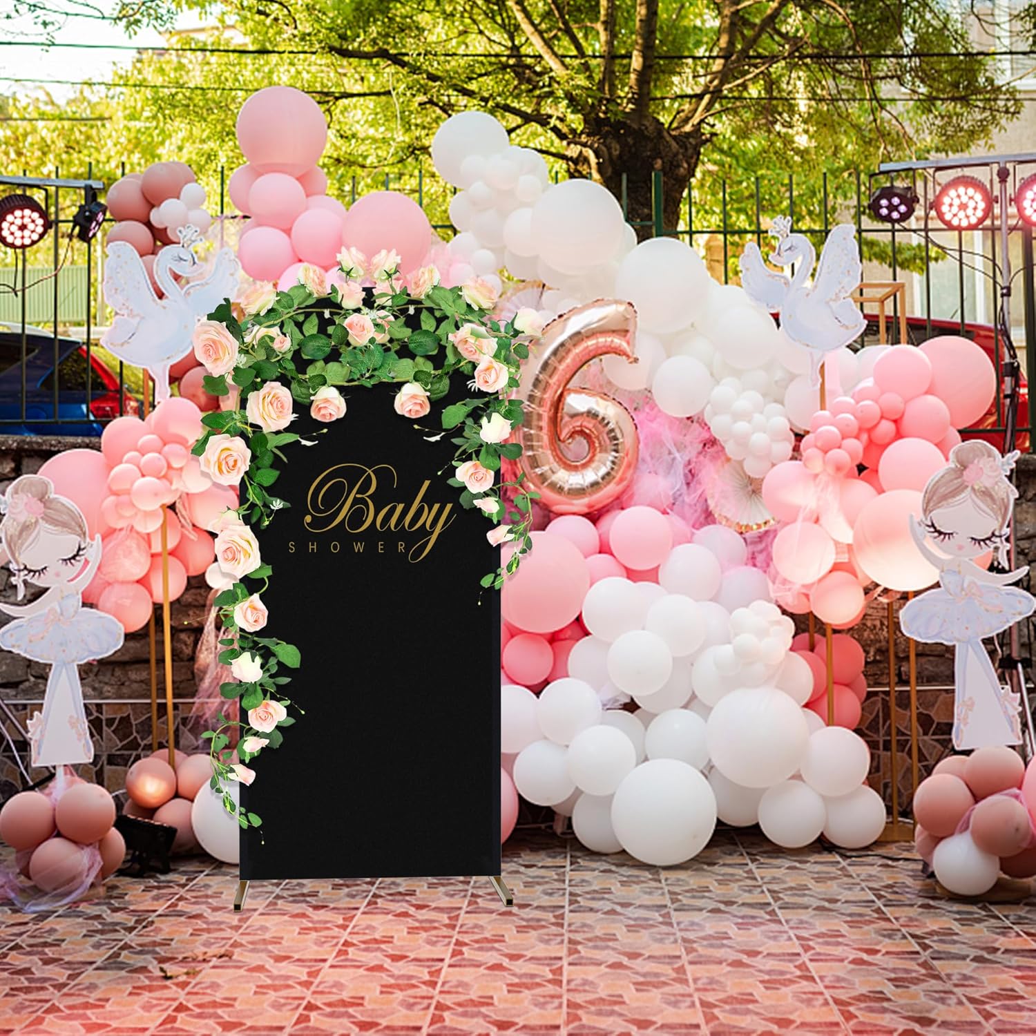 3 fundas de telón de fondo de arco – Cubierta de arco de boda ajustable de elastano negro – Cubierta de arco de 2 lados para decoración de bodas,