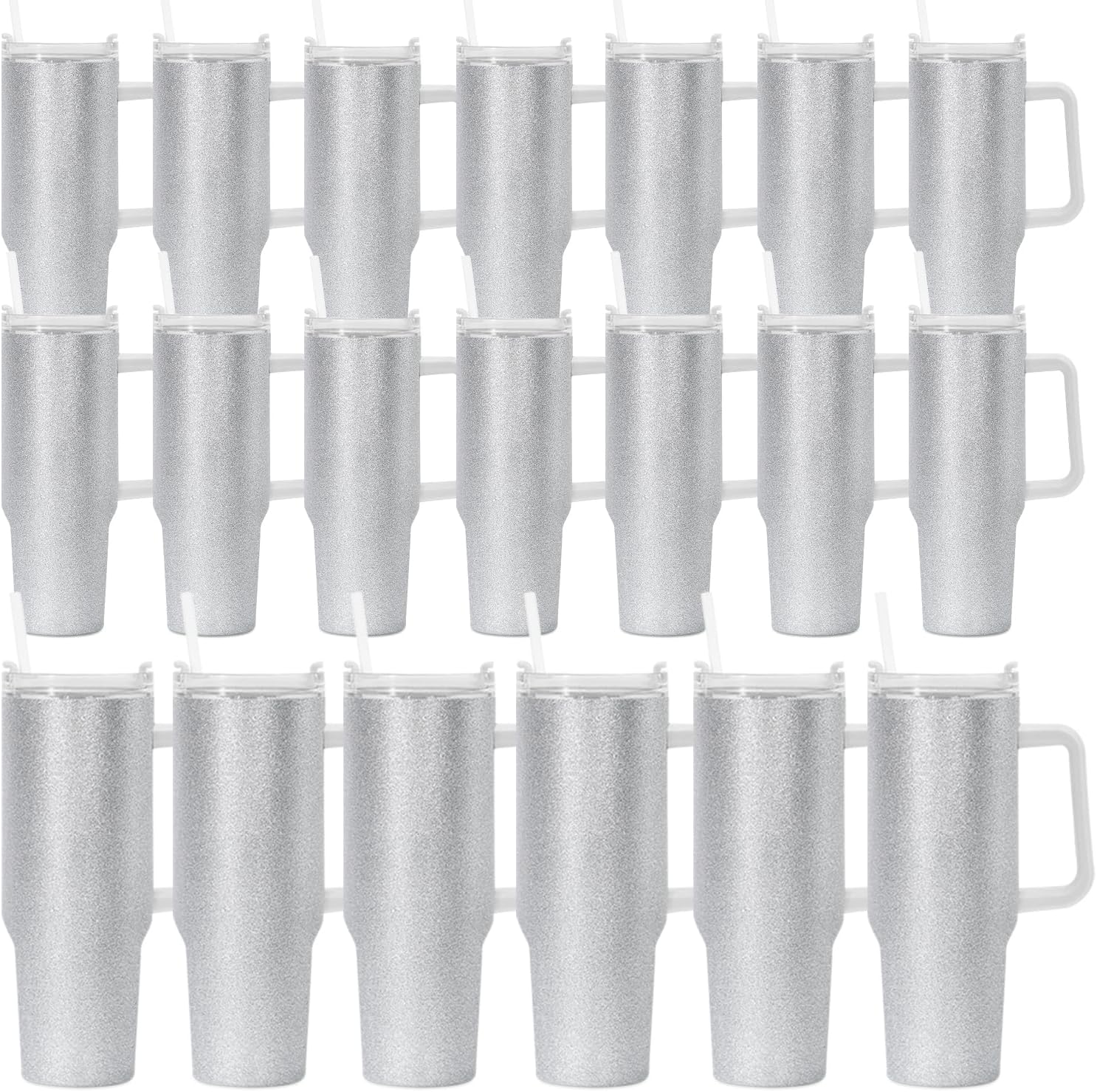 FECBK Vaso de sublimación con purpurina de 40 onzas con asa y pajita, paquete de 20 vasos de acero inoxidable de doble pared con aislamiento al