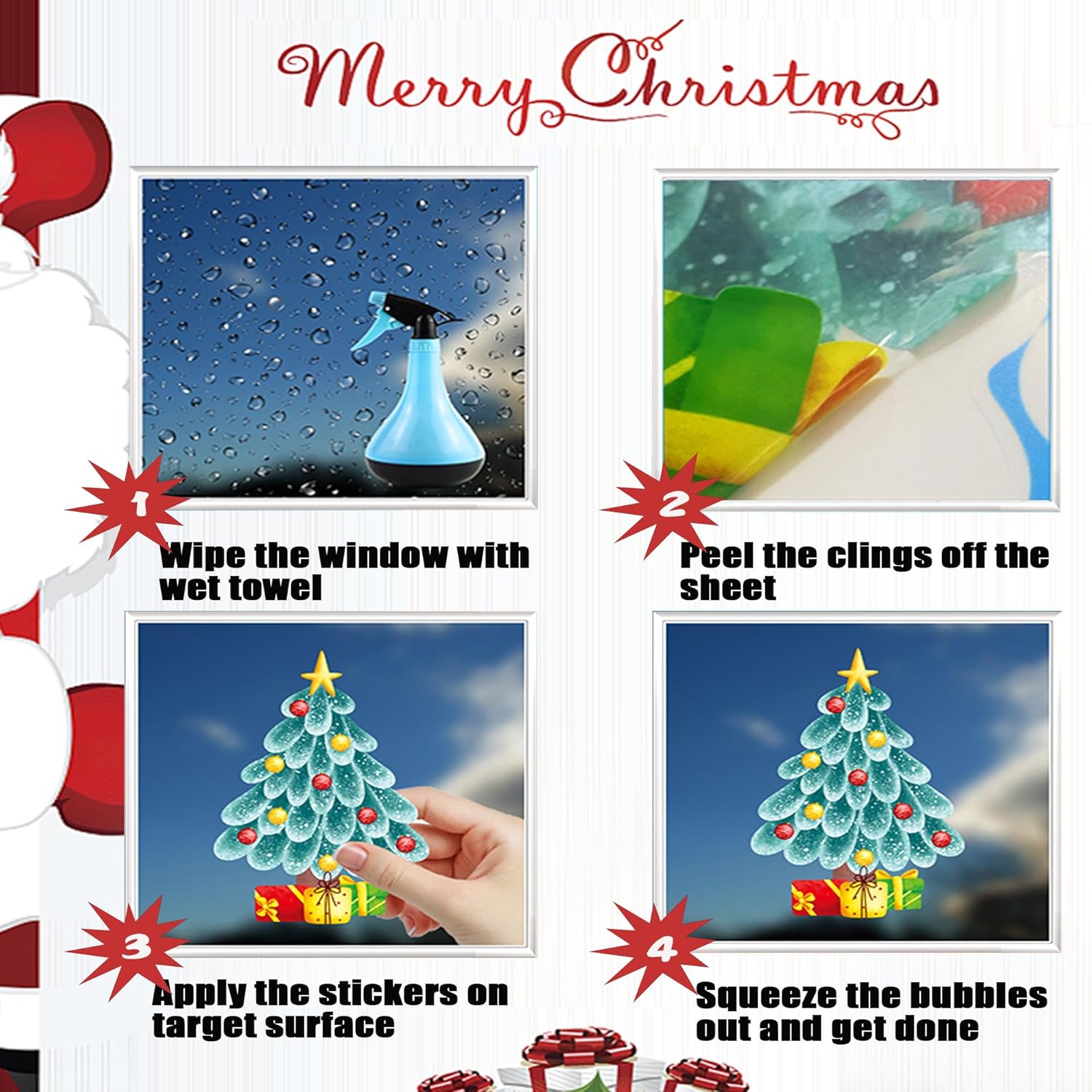 Calcomanías de Navidad para ventana, calcomanías de Navidad para ventana, calcomanías de Navidad para ventana, grandes, copos de nieve, renos, Papá