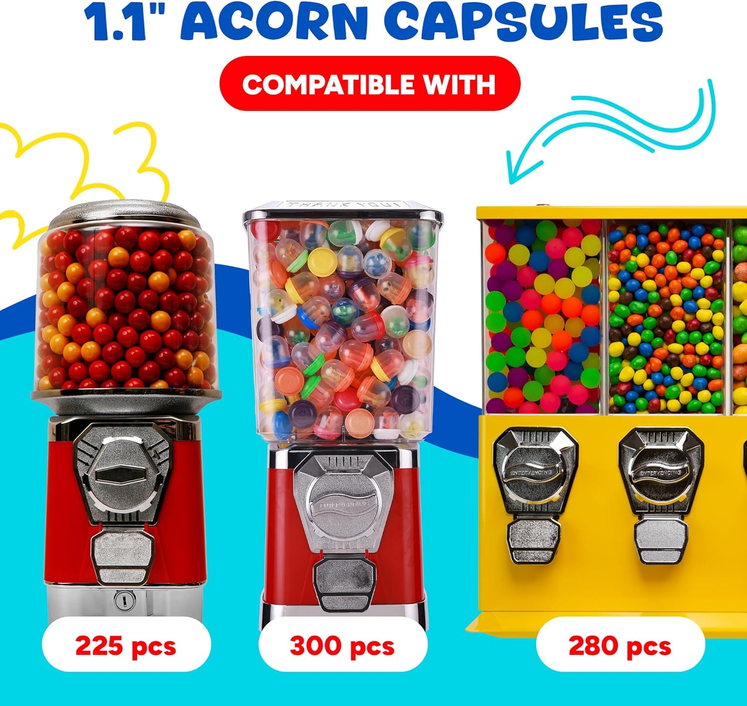 Máquina expendedora de cápsulas, cápsulas translúcidas de bellota vacías, 100 unidades de 1.1 pulgadas, cápsulas de máquina de chicles a granel,