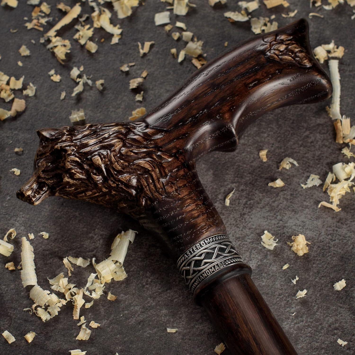 Bastón tallado fresco para hombres y mujeres – Wolf Fenrir – Elegante bastón de madera para hombre – Bastón único