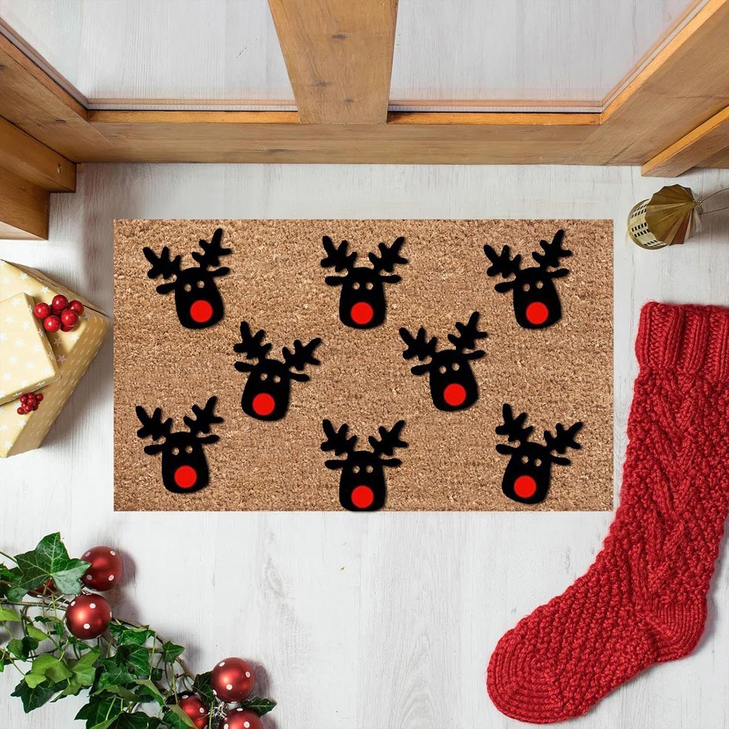 Alfombra de Papá Noel para interiores y exteriores, 23.6 x 15.7 pulgadas, tapete divertido para puerta de garaje, duradero, hola resistente, para