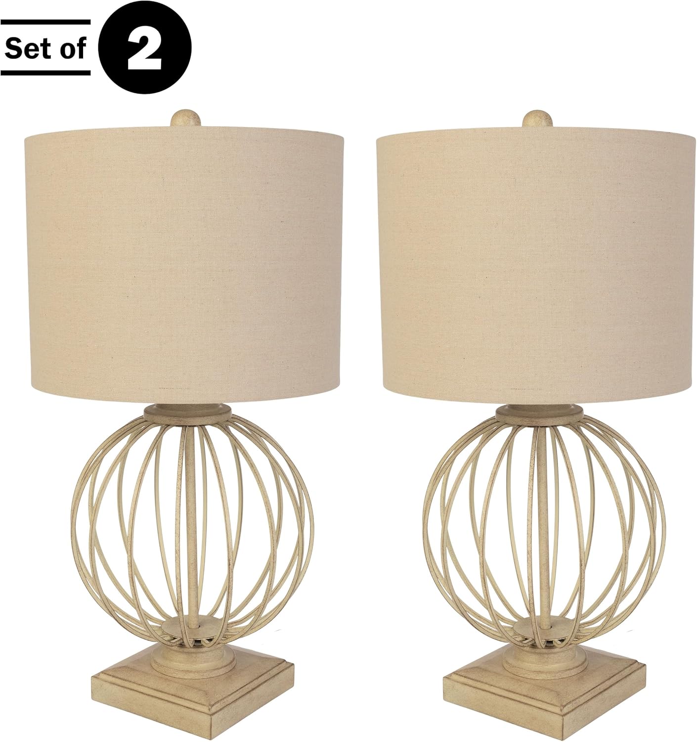 Lavish Home Juego de 2 lámparas de mesa – Lámparas modernas con puertos de carga USB y bombillas LED – para decoración de sala de estar, oficina o