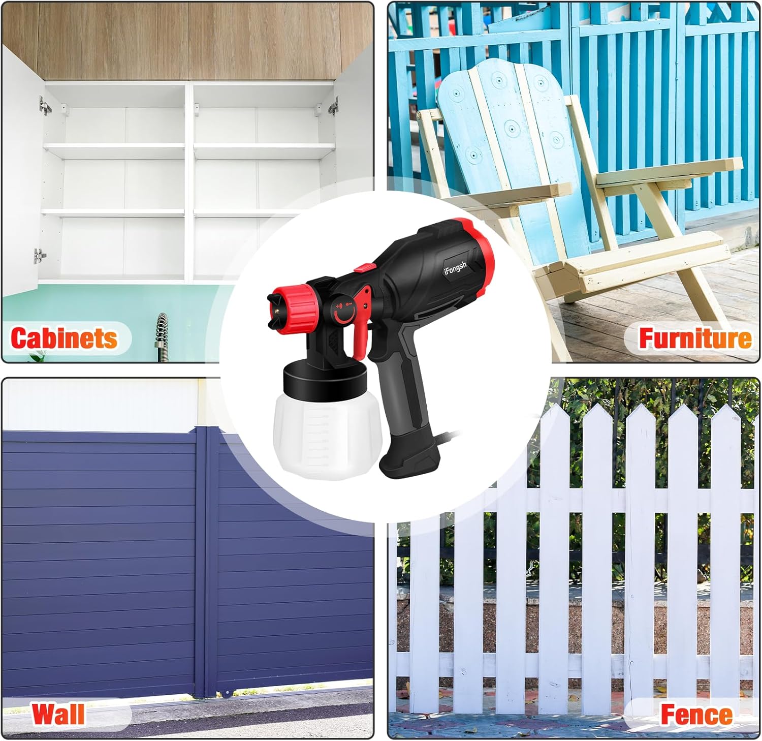 Pulverizador de pintura, pistola de pulverización HVLP de 700 W con 6 boquillas y 3 patrones, pulverizadores de pintura para interiores y exteriores