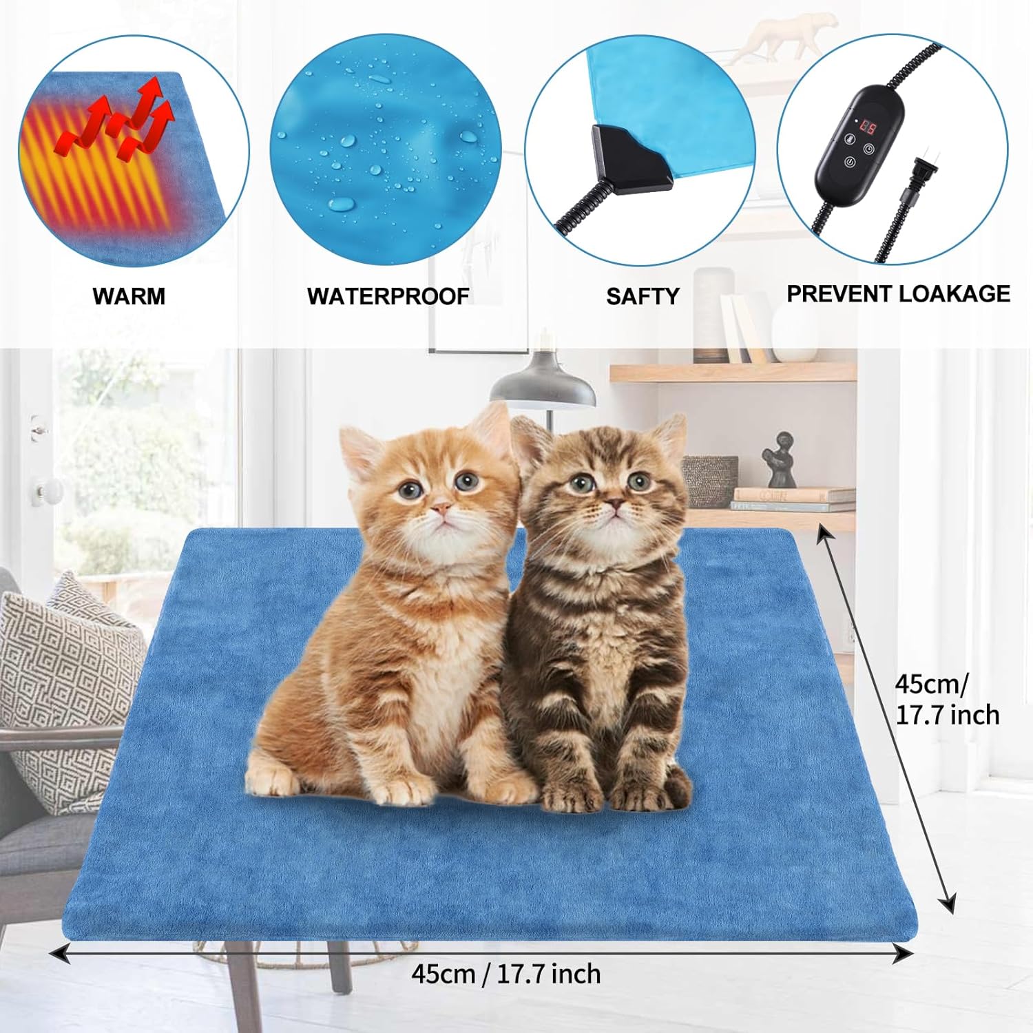 Almohadilla térmica para mascotas para gatos, para interiores y exteriores, impermeable, eléctrica, con cable resistente a las mordidas, 5