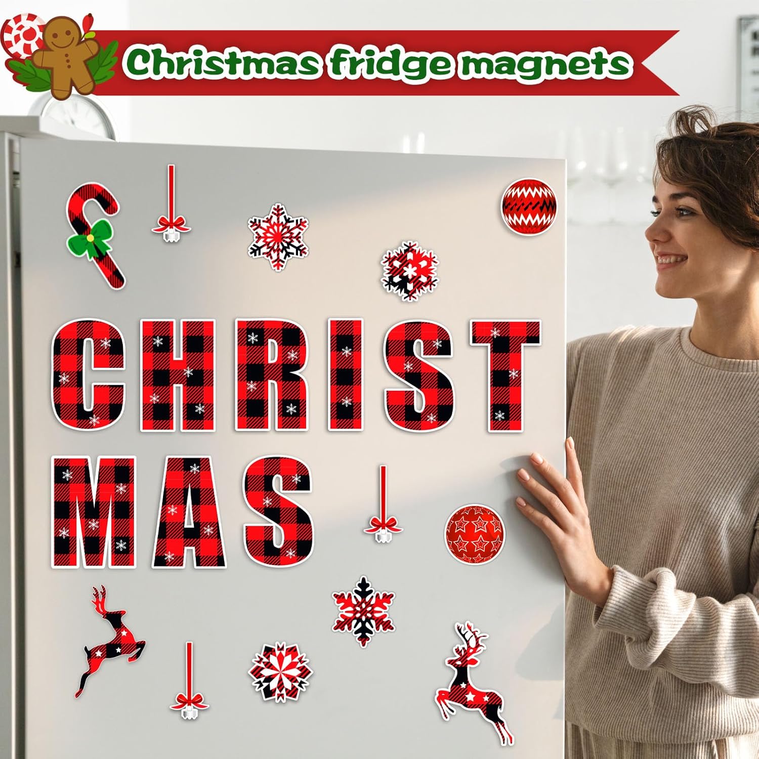 Imanes de Navidad para puerta de garaje, 38 piezas, decoración magnética grande de Feliz Navidad, murales magnéticos reflectantes para automóvil,